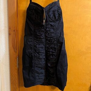 2B Bebe Black Halter Ruched Zip Cleavage Dress Small
